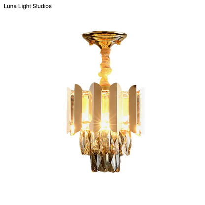 DecorBites™ DecorBites™ Clear/Smoke Crystal 3-Light Semi Flush Ceiling Lamp in Antique Gold/Black/Rose Gold for Hallway