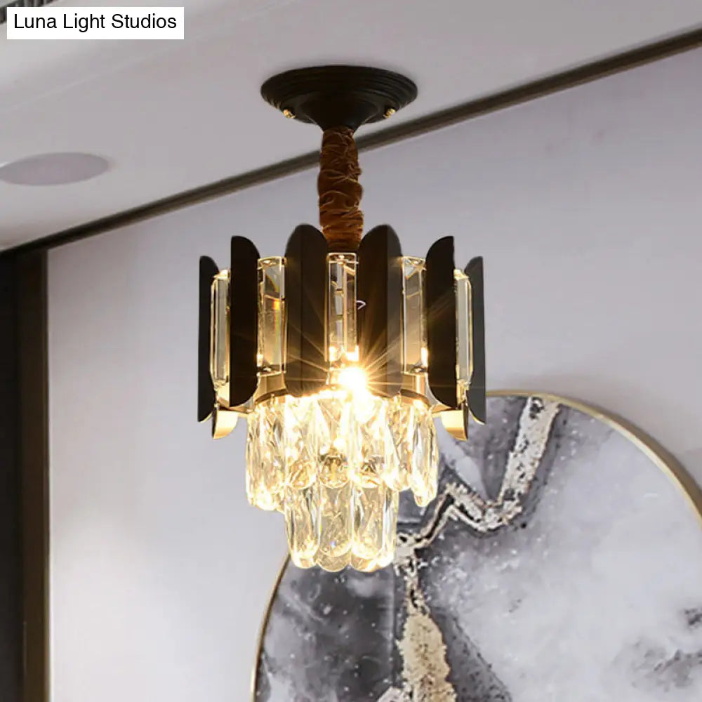 DecorBites™ DecorBites™ Clear/Smoke Crystal 3-Light Semi Flush Ceiling Lamp in Antique Gold/Black/Rose Gold for Hallway