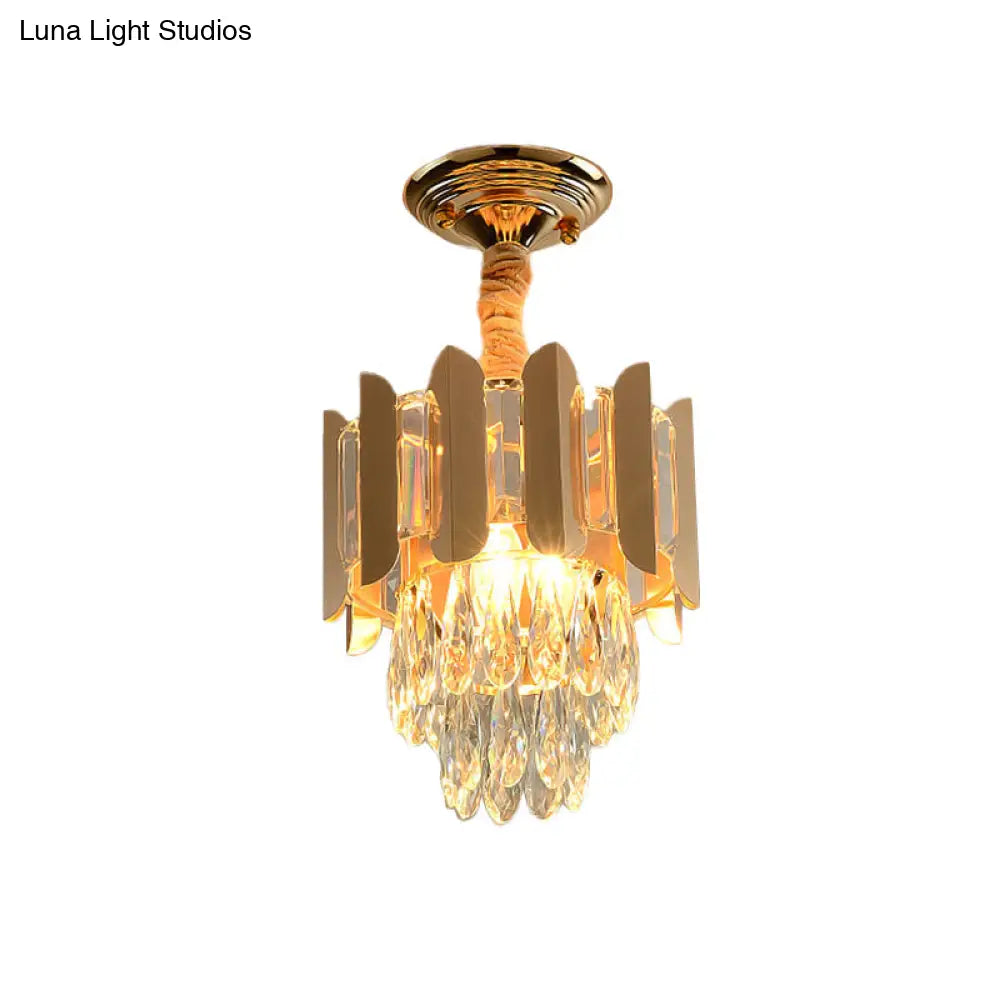 DecorBites™ DecorBites™ Clear/Smoke Crystal 3-Light Semi Flush Ceiling Lamp in Antique Gold/Black/Rose Gold for Hallway