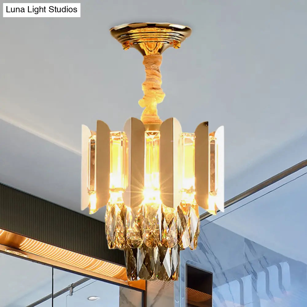 DecorBites™ DecorBites™ Clear/Smoke Crystal 3-Light Semi Flush Ceiling Lamp in Antique Gold/Black/Rose Gold for Hallway