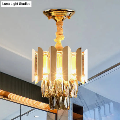 DecorBites™ DecorBites™ Clear/Smoke Crystal 3-Light Semi Flush Ceiling Lamp in Antique Gold/Black/Rose Gold for Hallway