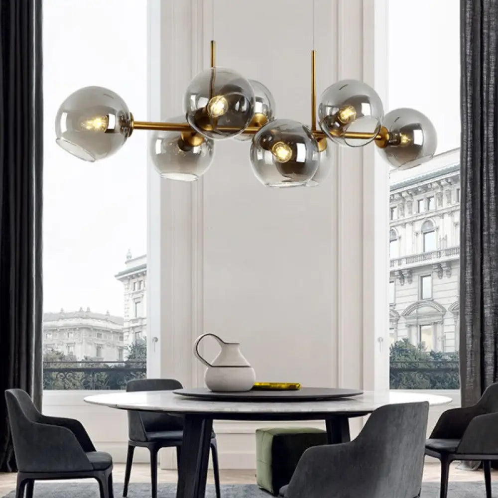 DecorBites™ Clear/Smoke Glass 8 Bulbs Suspended Lighting Fixture in Black/Gold for Dining Room