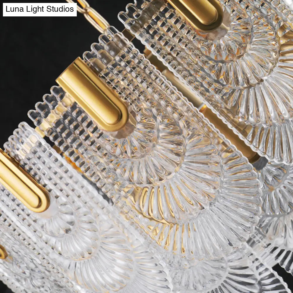 DecorBites™ Clear Textured Glass Brass Drop Lamp - Scalloped Chandelier for Classic Dining Room
