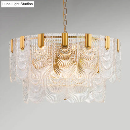 DecorBites™ Clear Textured Glass Brass Drop Lamp - Scalloped Chandelier for Classic Dining Room
