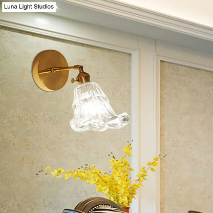 Clear Textured Glass Brass Sconce Light - Art Deco Industrial Wall Lamp