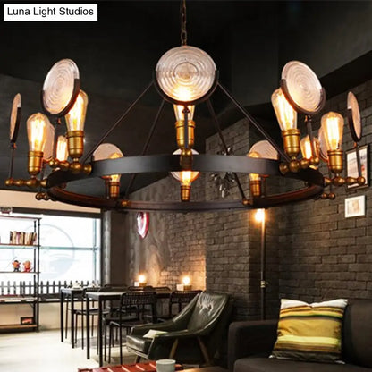 Clear Textured Glass Chandelier: Round Industrial Pendant Lighting - 6/8 Light | Brass Finish for Dining Room