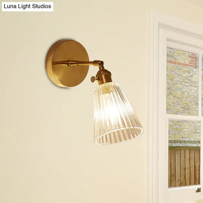 DecorBites™ Clear Textured Glass Wall Sconce with Brass Accents for Industrial Dining Room Lighting