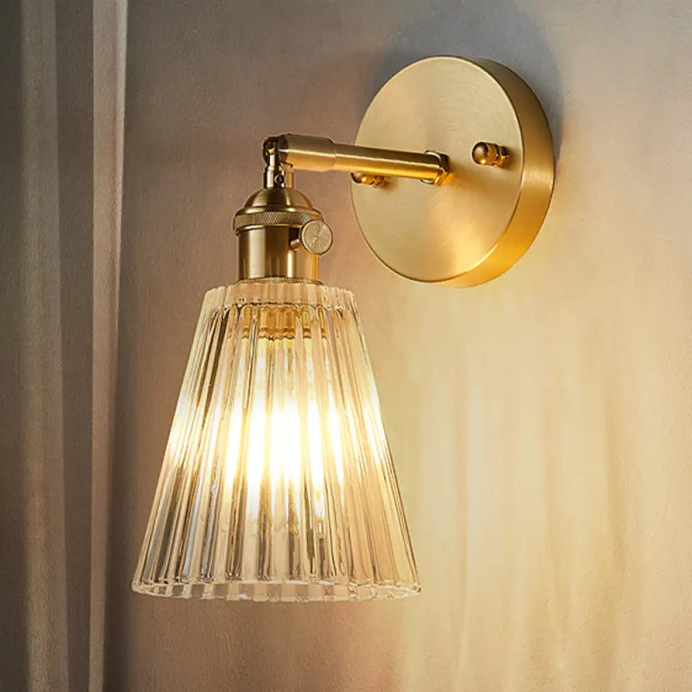 DecorBites™ Clear Textured Glass Wall Sconce with Brass Accents for Industrial Dining Room Lighting