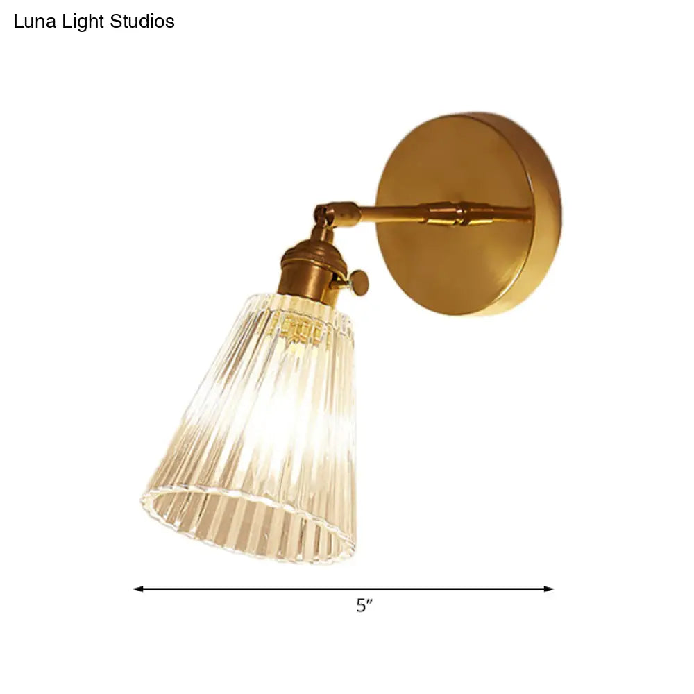 DecorBites™ Clear Textured Glass Wall Sconce with Brass Accents for Industrial Dining Room Lighting