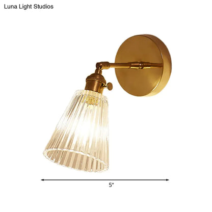 DecorBites™ Clear Textured Glass Wall Sconce with Brass Accents for Industrial Dining Room Lighting