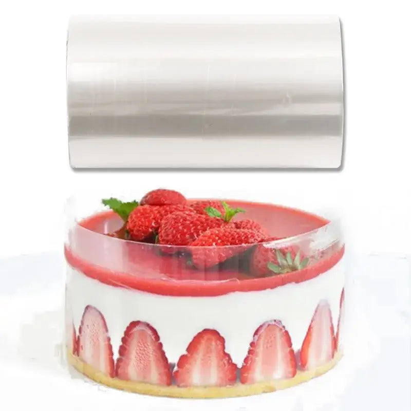 Clear transparent plastic decorbites cake edge wrap with printed strawberry designs for kitchen diy mousse decorating tool