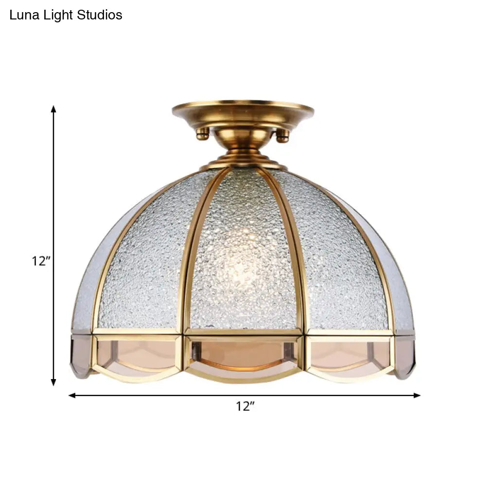 DecorBites™ Clear Water Glass Dome Semi Flush Mount Ceiling Light with 1 Bulb for Hallway Tradition