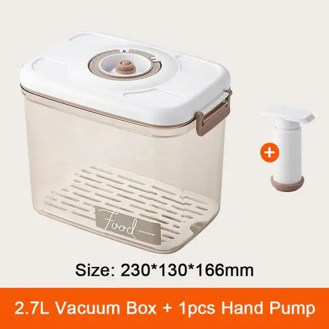 Clear plastic 2.7l decorbites fresh-keeping vacuum canister with white lid and built-in sealing mechanism for food storage