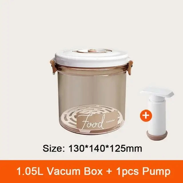 Transparent 1.05l clear white and blue decorbites fresh-keeping vacuum canister with white lid and brown silicone handles