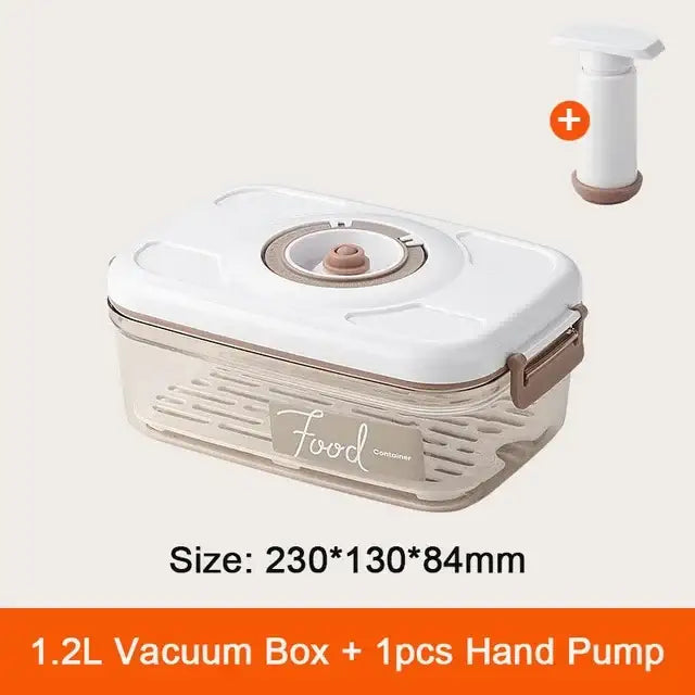 Clear plastic 1.2l decorbites fresh-keeping vacuum canister with white lid beige accents and hand pump for tight sealing