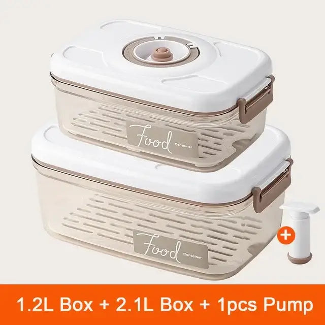 Clear plastic vacuum canister with white lids and beige handles for decorbites fresh-keeping vacuum kitchen storage