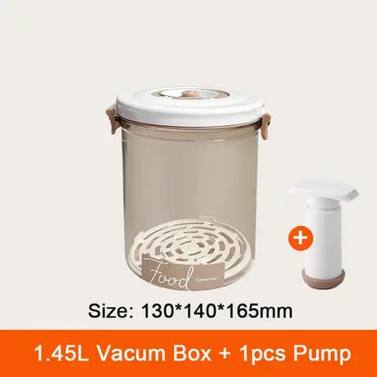 Transparent cylindrical decorbites fresh-keeping vacuum canister with white lid beige pump and internal spiral rack for kitchen organization