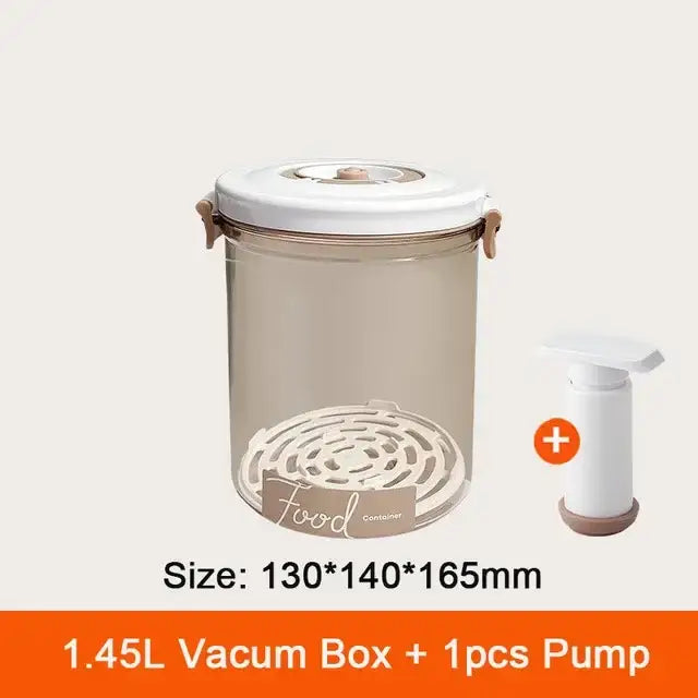 Transparent cylindrical decorbites fresh-keeping vacuum canister with white lid beige pump and internal spiral rack for kitchen organization