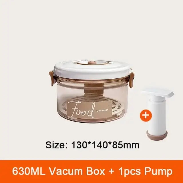 Transparent 630ml fresh-keeping vacuum canister with white lid brown handles and matching pump by decorbites