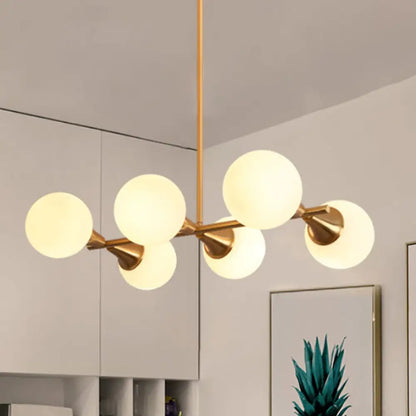 DecorBites™ Clear/White Bubble Island Light Fixture with Post Modern Glass Shade - 6 Bulbs Hanging Light