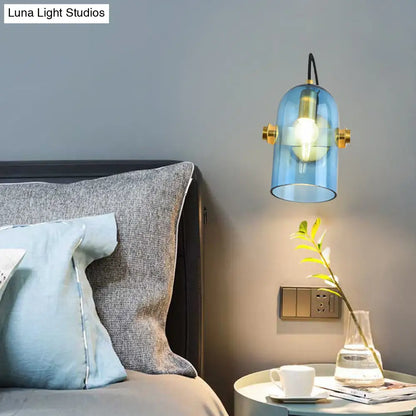 DecorBites™ Cloche Sconce Light with Amber/Blue/Smoke Gray Glass in Retro Brass Finish - Bedroom Wall Mount