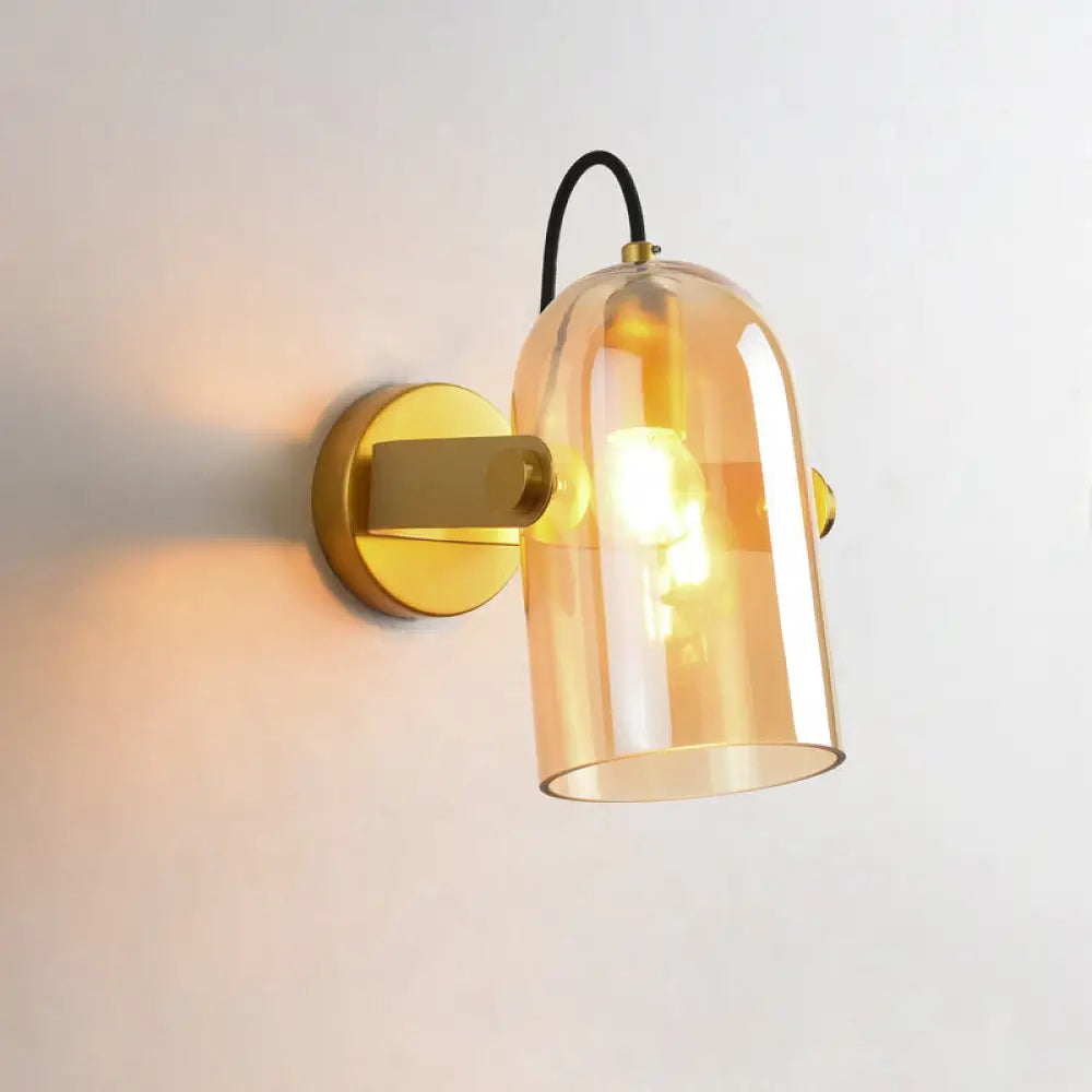 DecorBites™ Cloche Sconce Light with Amber/Blue/Smoke Gray Glass in Retro Brass Finish - Bedroom Wall Mount