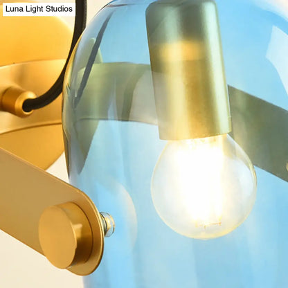 DecorBites™ Cloche Sconce Light with Amber/Blue/Smoke Gray Glass in Retro Brass Finish - Bedroom Wall Mount