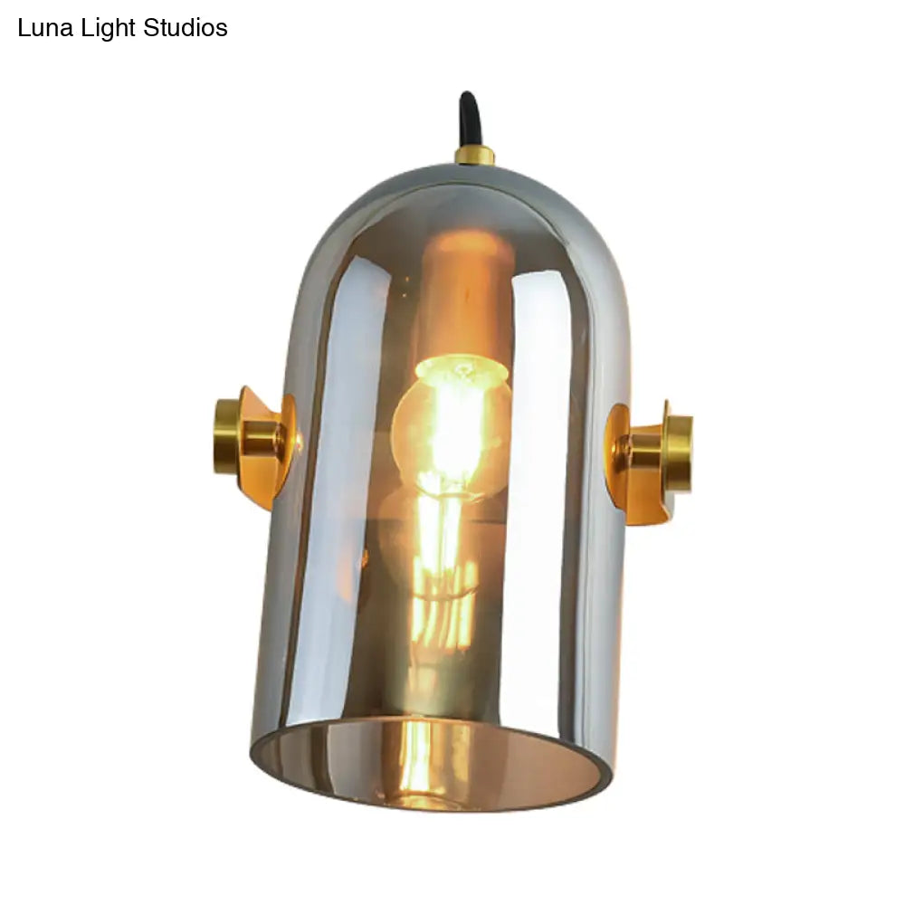 DecorBites™ Cloche Sconce Light with Amber/Blue/Smoke Gray Glass in Retro Brass Finish - Bedroom Wall Mount