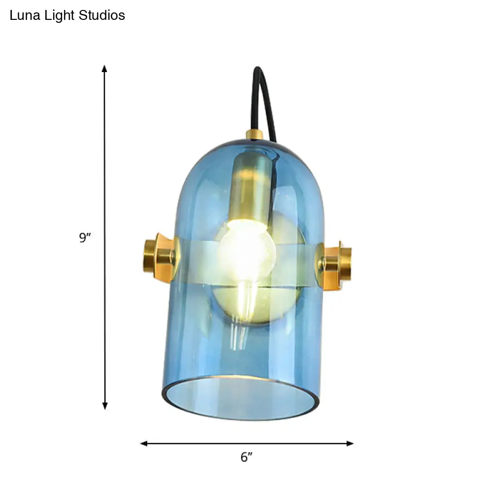 DecorBites™ Cloche Sconce Light with Amber/Blue/Smoke Gray Glass in Retro Brass Finish - Bedroom Wall Mount