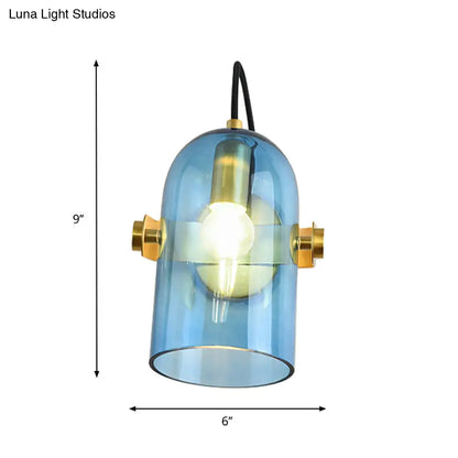 DecorBites™ Cloche Sconce Light with Amber/Blue/Smoke Gray Glass in Retro Brass Finish - Bedroom Wall Mount