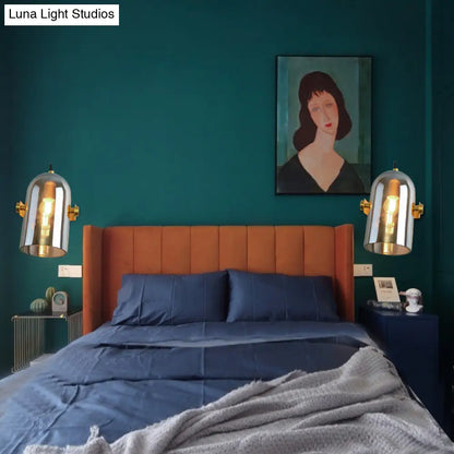 DecorBites™ Cloche Sconce Light with Amber/Blue/Smoke Gray Glass in Retro Brass Finish - Bedroom Wall Mount