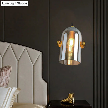 DecorBites™ Cloche Sconce Light with Amber/Blue/Smoke Gray Glass in Retro Brass Finish - Bedroom Wall Mount