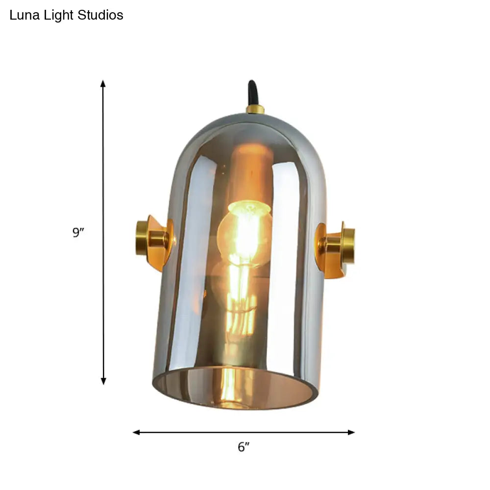 DecorBites™ Cloche Sconce Light with Amber/Blue/Smoke Gray Glass in Retro Brass Finish - Bedroom Wall Mount