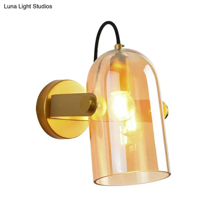 DecorBites™ Cloche Sconce Light with Amber/Blue/Smoke Gray Glass in Retro Brass Finish - Bedroom Wall Mount