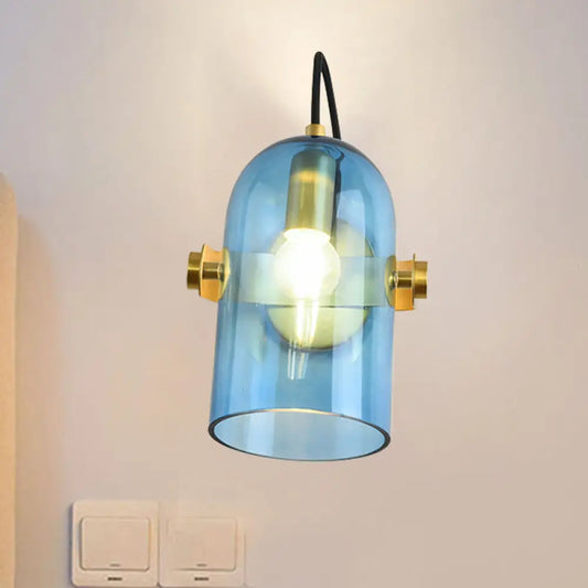 DecorBites™ Cloche Sconce Light with Amber/Blue/Smoke Gray Glass in Retro Brass Finish - Bedroom Wall Mount