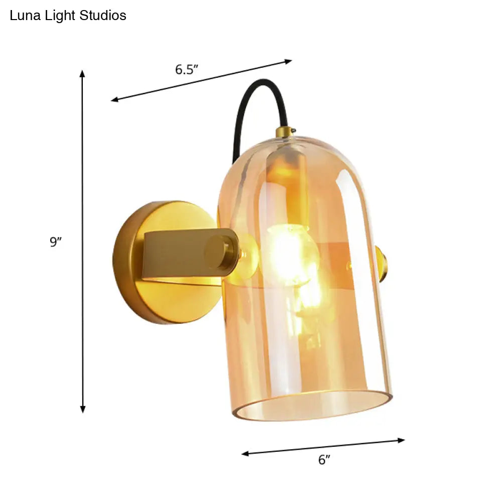 DecorBites™ Cloche Sconce Light with Amber/Blue/Smoke Gray Glass in Retro Brass Finish - Bedroom Wall Mount