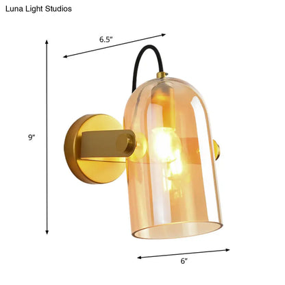 DecorBites™ Cloche Sconce Light with Amber/Blue/Smoke Gray Glass in Retro Brass Finish - Bedroom Wall Mount