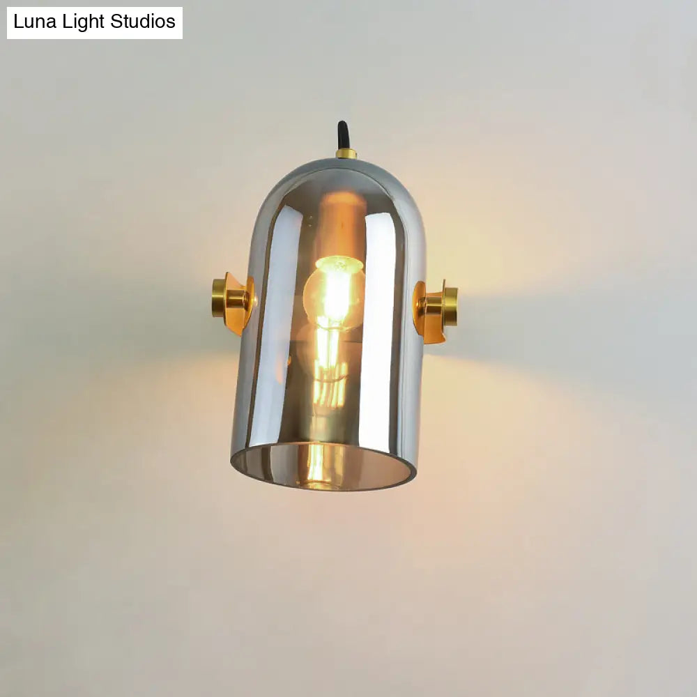 DecorBites™ Cloche Sconce Light with Amber/Blue/Smoke Gray Glass in Retro Brass Finish - Bedroom Wall Mount