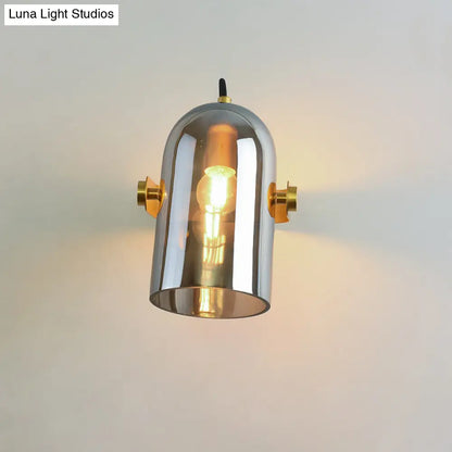 DecorBites™ Cloche Sconce Light with Amber/Blue/Smoke Gray Glass in Retro Brass Finish - Bedroom Wall Mount