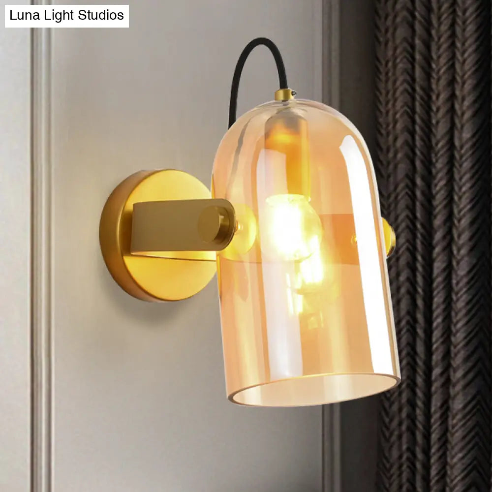 DecorBites™ Cloche Sconce Light with Amber/Blue/Smoke Gray Glass in Retro Brass Finish - Bedroom Wall Mount