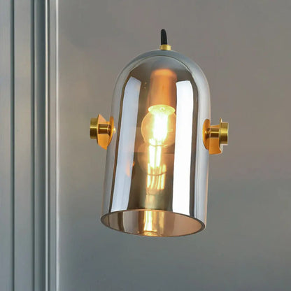 DecorBites™ Cloche Sconce Light with Amber/Blue/Smoke Gray Glass in Retro Brass Finish - Bedroom Wall Mount