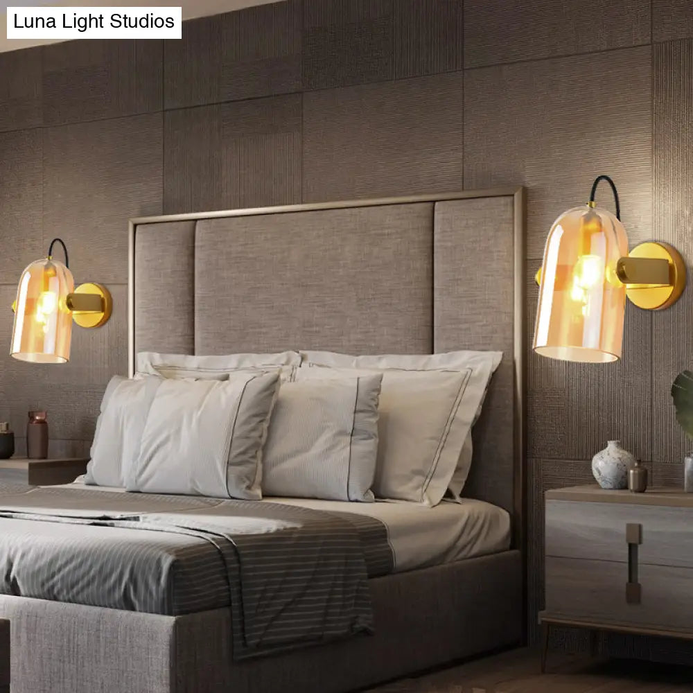 DecorBites™ Cloche Sconce Light with Amber/Blue/Smoke Gray Glass in Retro Brass Finish - Bedroom Wall Mount