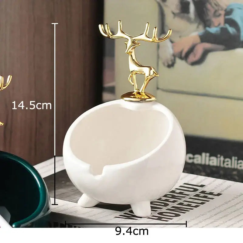White ceramic cloud cat paw porcelain ashtray with gold deer figurine for living room decorbites cat paw gift