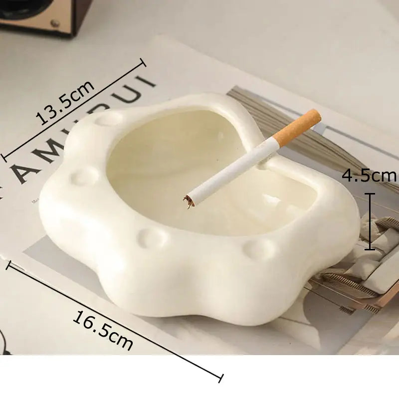 White ceramic cloud cat paw porcelain ashtray with rounded design and four indentations for living room decorbites cat paw gift