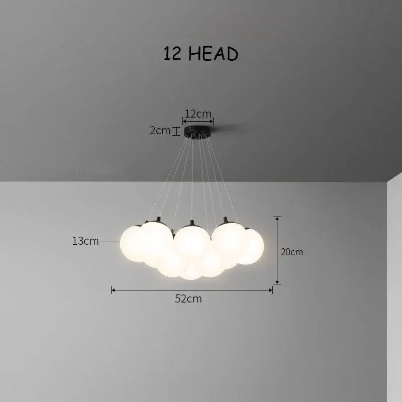 Modern 12-head pendant lights with frosted glass ball led bulbs and a sleek black metal frame for bedroom decorbites decor
