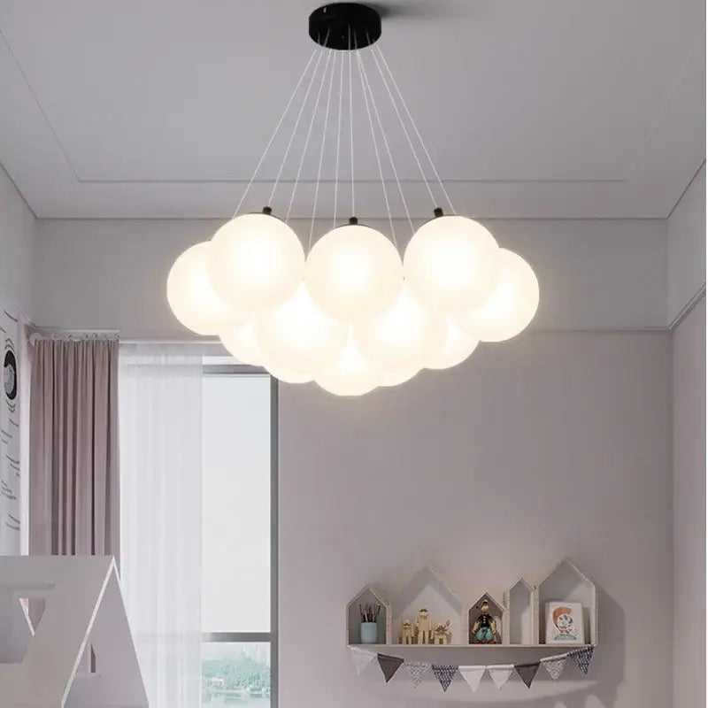 Cloud glass ball led pendant lights with frosted glass spheres and black ceiling mount for bedroom decorbites decor
