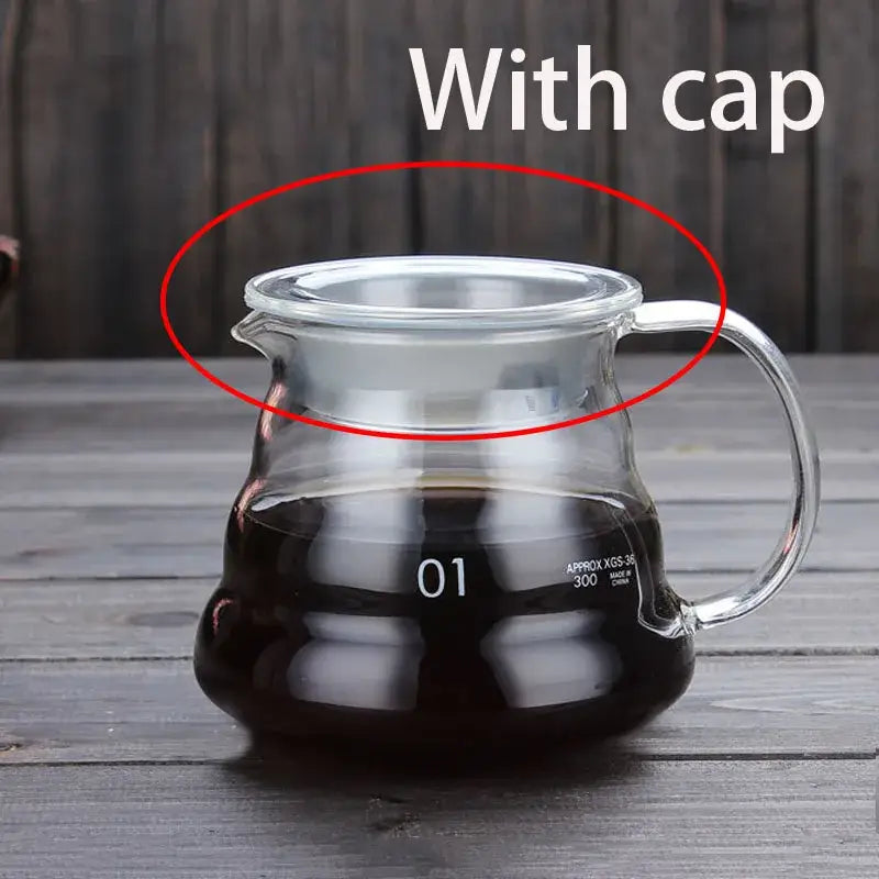 Clear glass coffee kettle with silver handle and matching lid marked 01 by decorbites cloud glass coffee pot