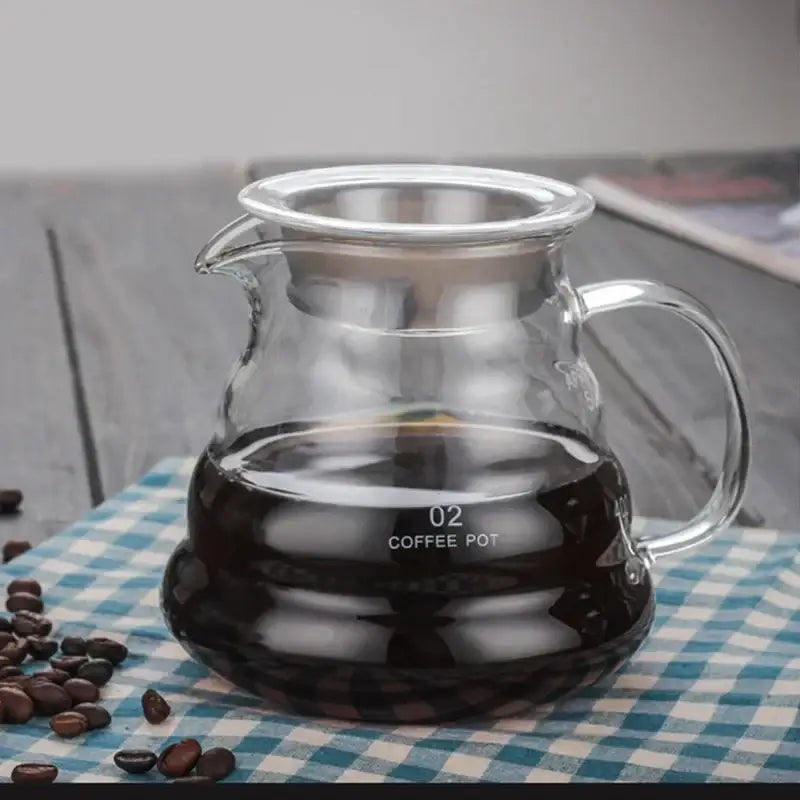 Clear glass coffee kettle with silver handle marked 02 coffee pot by decorbites cloud glass for precise brewing