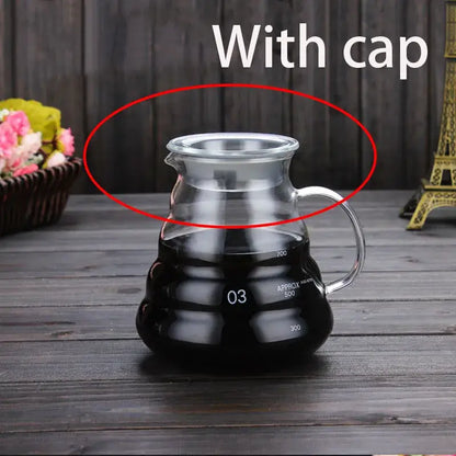 Clear glass coffee kettle carafe with silver handle and measurement markings by decorbites cloud glass for precise brewing