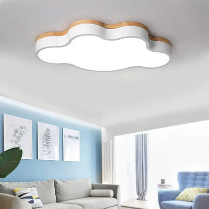 Cloud led baby chandelier with white illuminated center and wooden trim for sage green and pink bedroom decorbites cloud led